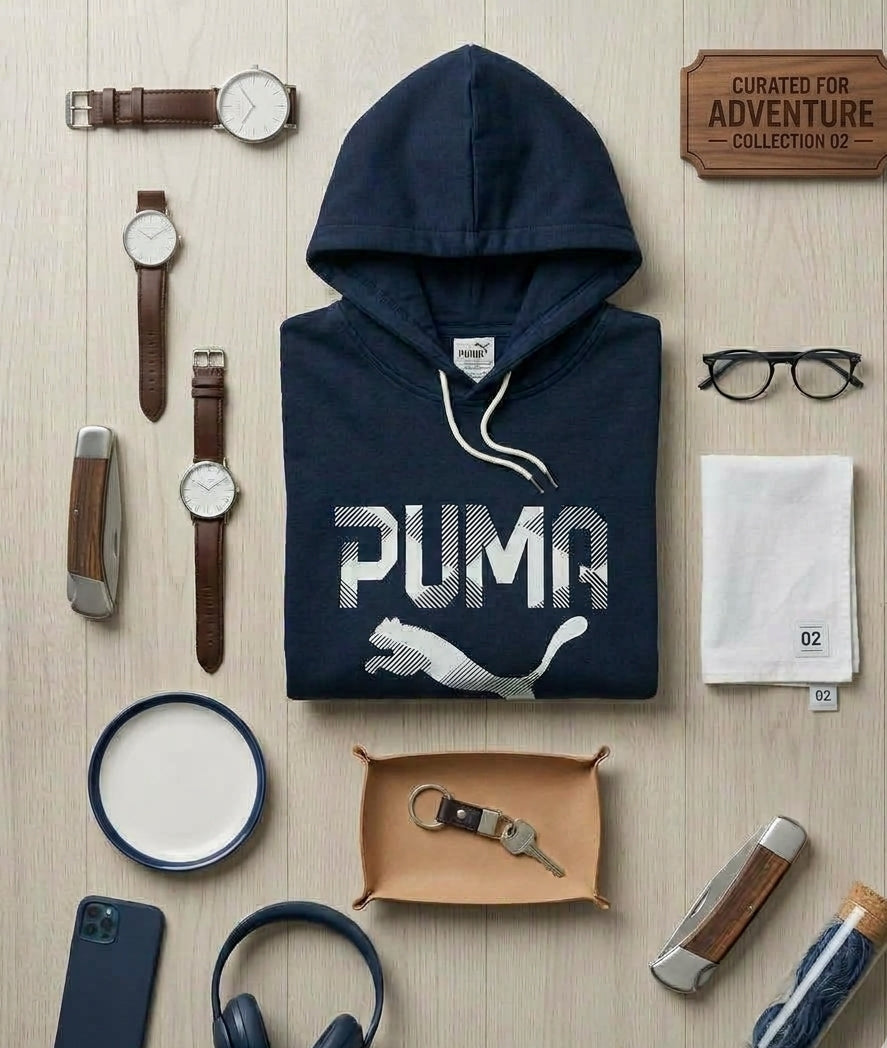 PUMA Men’s Graphic Fleece Hoodie for Men & Women – Unisex Printed Hoodie (Blue,)