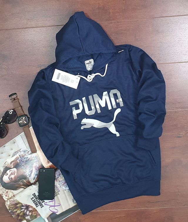 PUMA Men’s Graphic Fleece Hoodie for Men & Women – Unisex Printed Hoodie (Blue,)