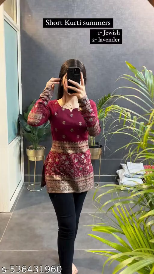 Womens Jaipuri Rayon Printed Party Wear Short Kurti