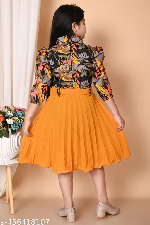 Stylish Girls Printed Frock and Dress Pleated kids Dress with Matching Bag and Belt Perfect Kids Frock for Special Occasions Birthdays gril frock and Parties 10 years gril dress Trending frock High Demand Fashion Frocks and Dresses for Cute 8 years